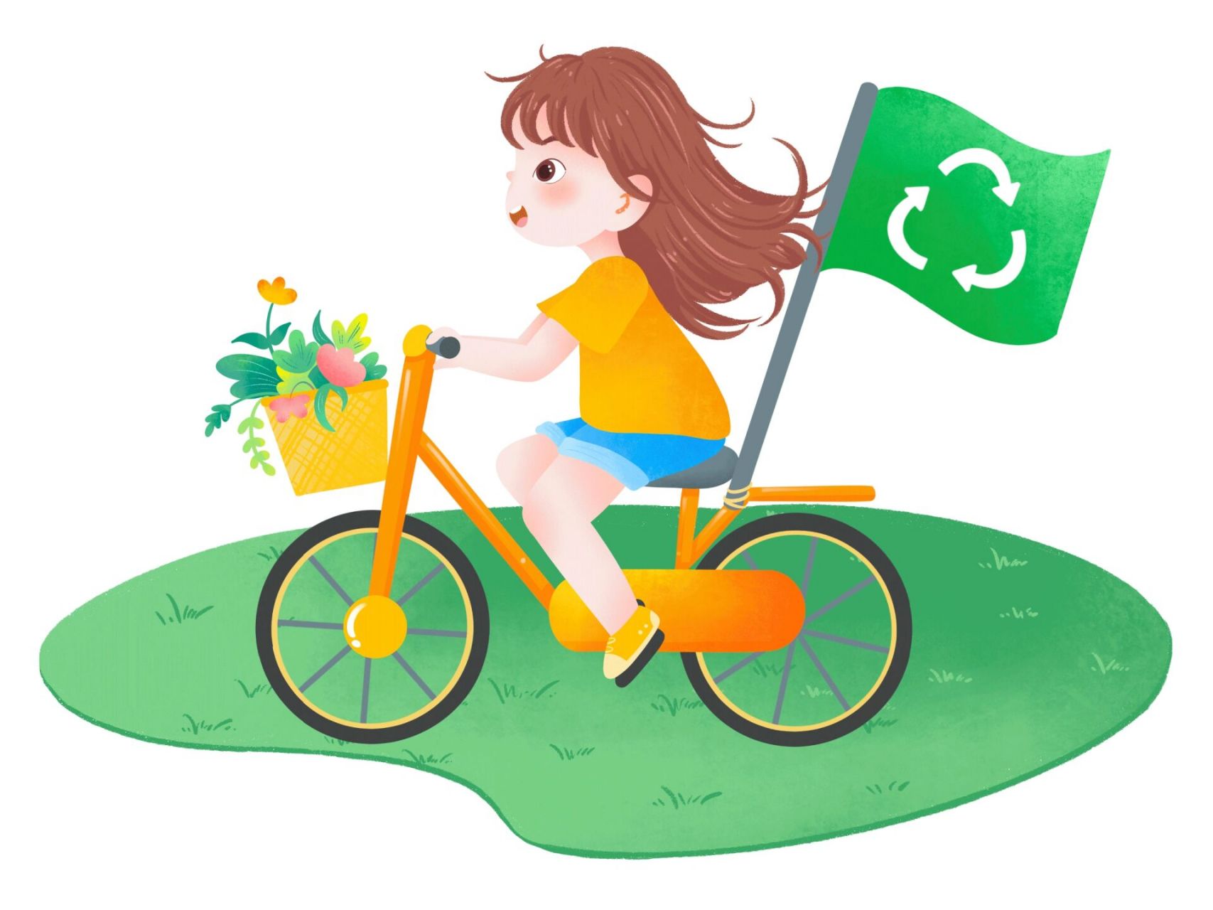 卡通女孩骑自行车春游踏青元素 美好的春天我们应该做什么呢?