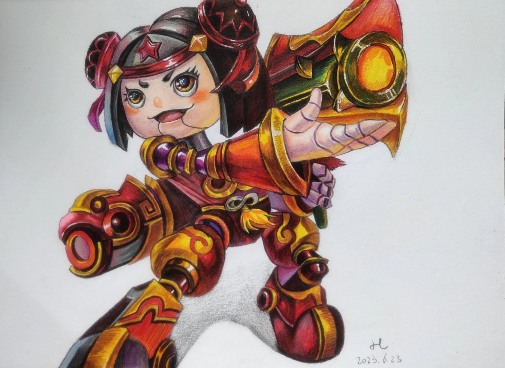 小鲁班终于画完啦 完整的鲁班彩铅绘画