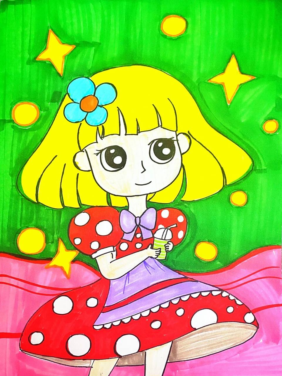 动漫女生 #马克笔# #卡通画# #儿童画# #动漫# #动漫女生