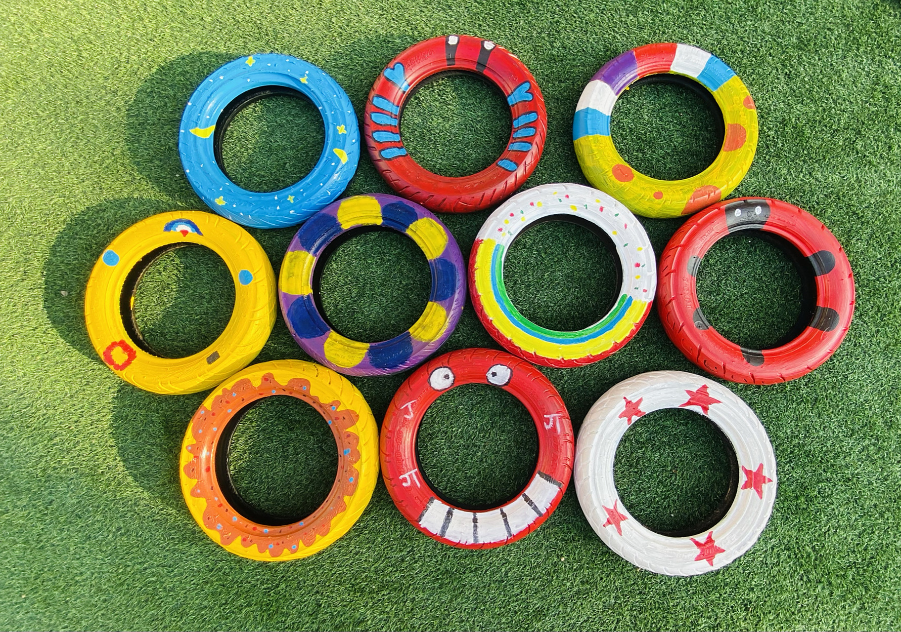 轮胎画轮胎彩绘幼儿园环创 轮胎画