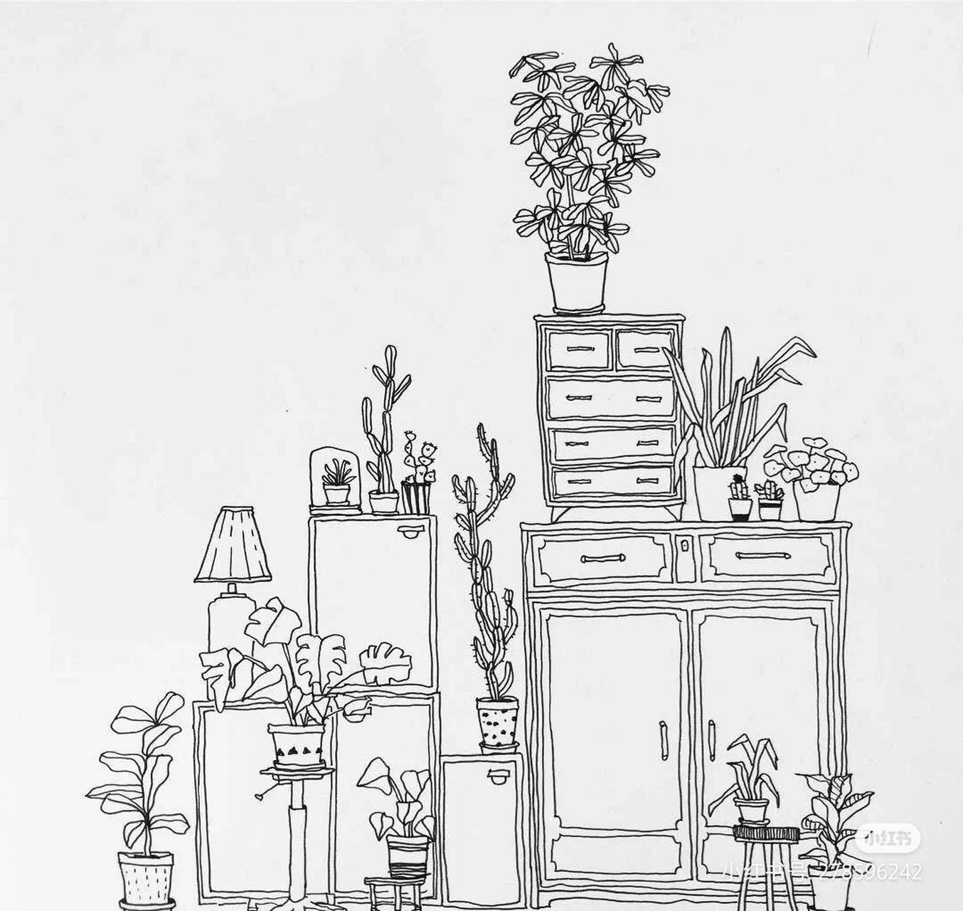 绘画主题:室内一角写生 97学习阶段:一年级以上学生 通过观察室内