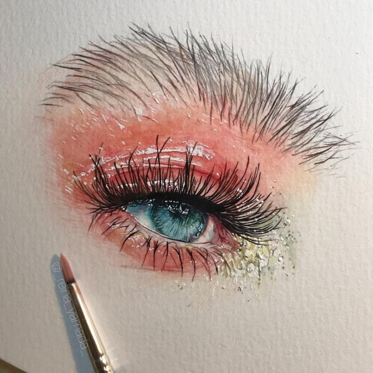 分享一下reina的水彩画眼睛,非常明亮,像湖泊一样清澈灵动.