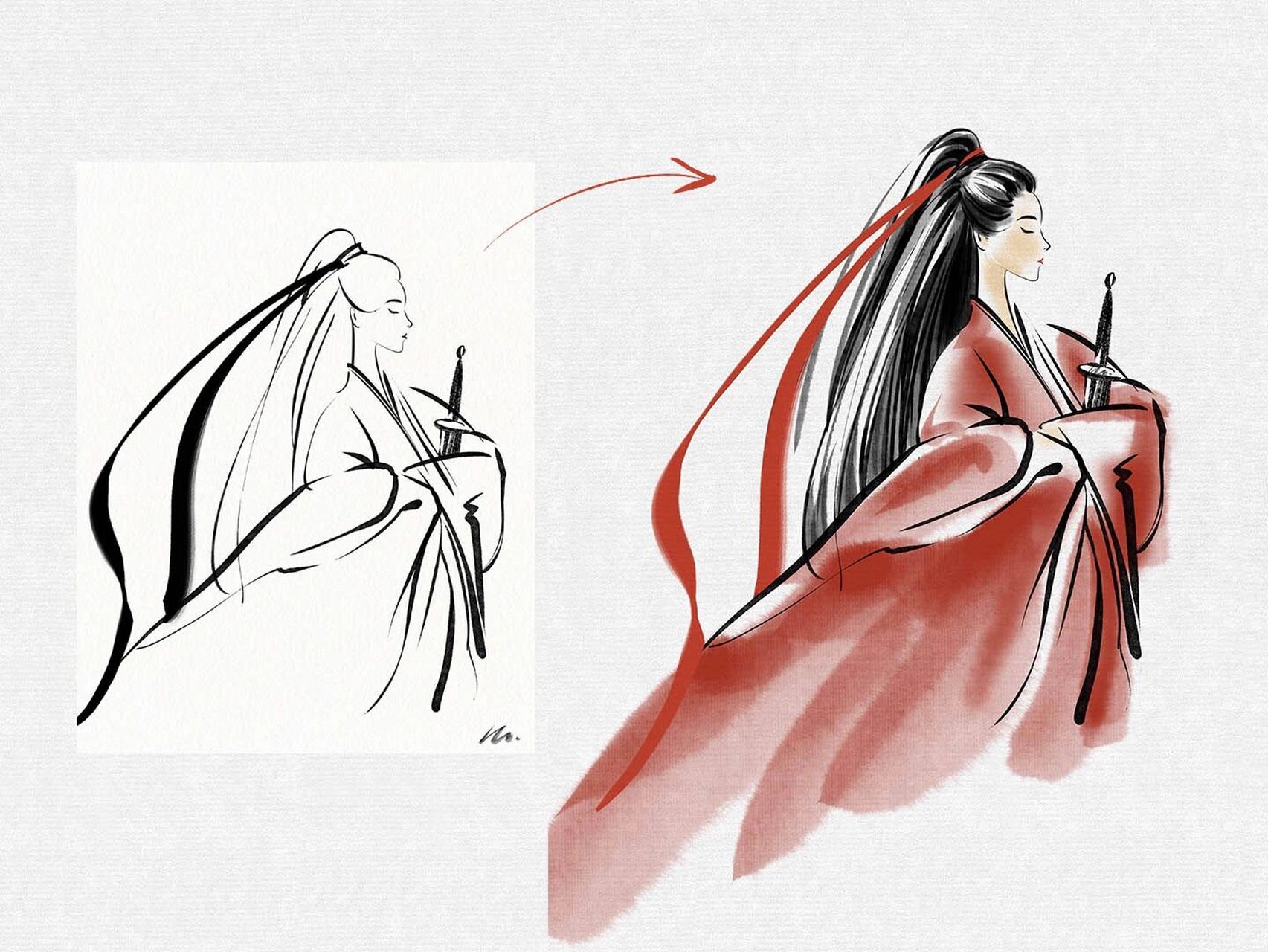 古风水墨人物插画-她是红衣女侠的天花板吧 被杀疯了好吗让一个从小爱