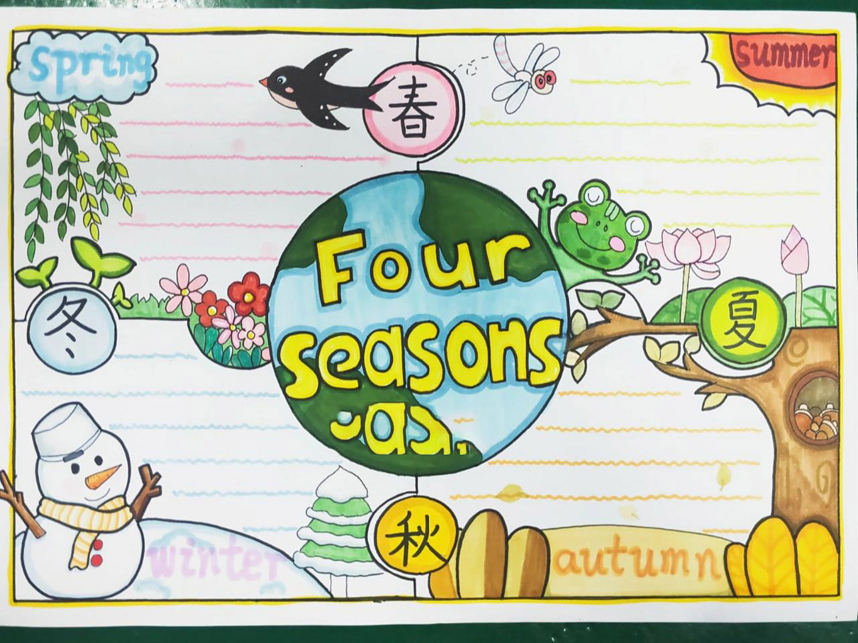 英语手抄报～四季春夏秋冬主题 春夏秋冬～ 创意是小红书一位博主里