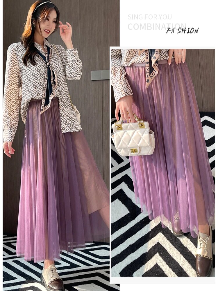 仙女纱裙透视网纱半身裙温柔风气质大摆长裙