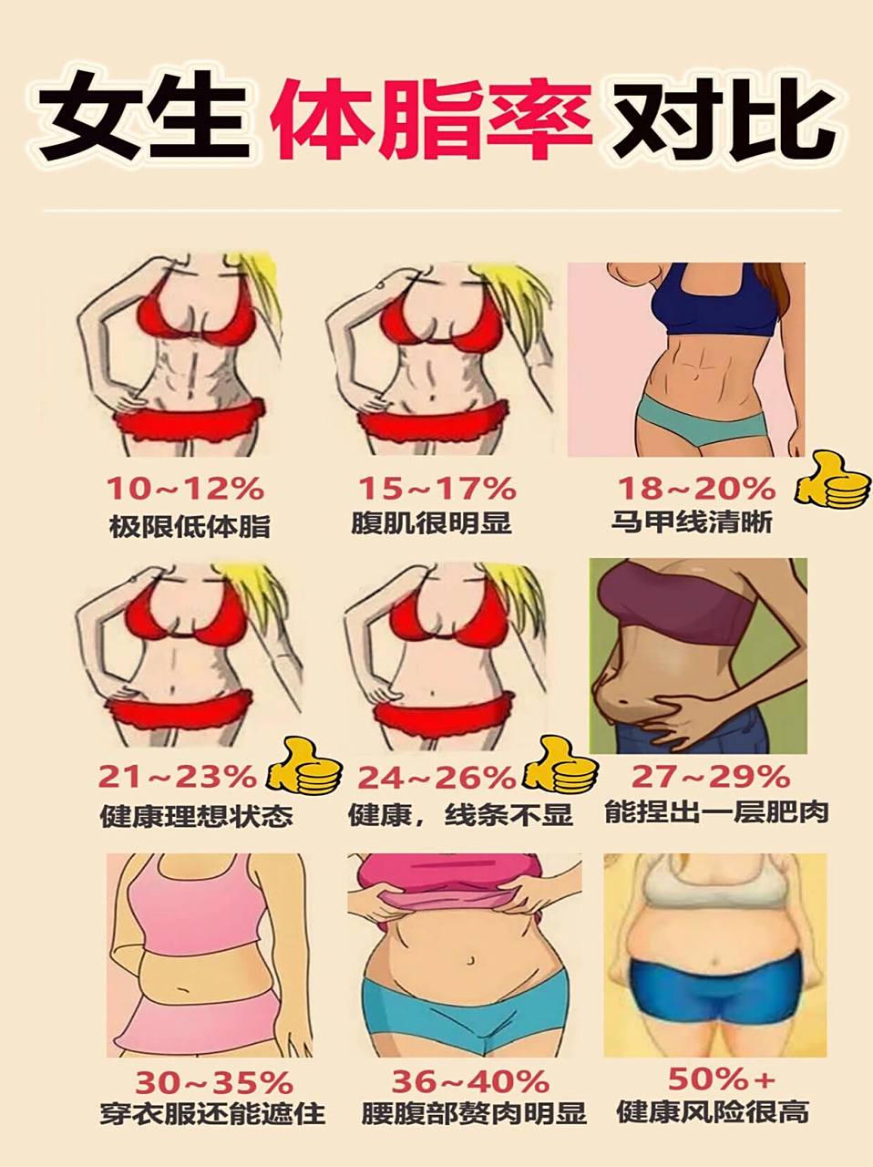 对照上图,你体脂率目测是多少?