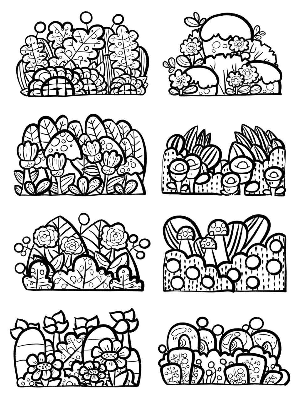 植物花丛🌵简笔画11 儿童画植物花丛万能素材,供孩子们参考如何画出