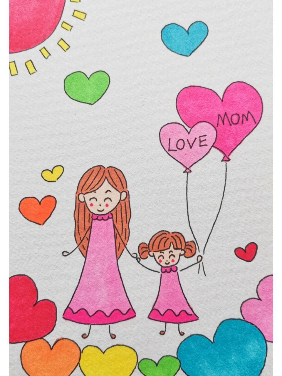 三八节 母亲节 主题 马克笔育儿简笔画 这样简单线条式的妈妈和孩子