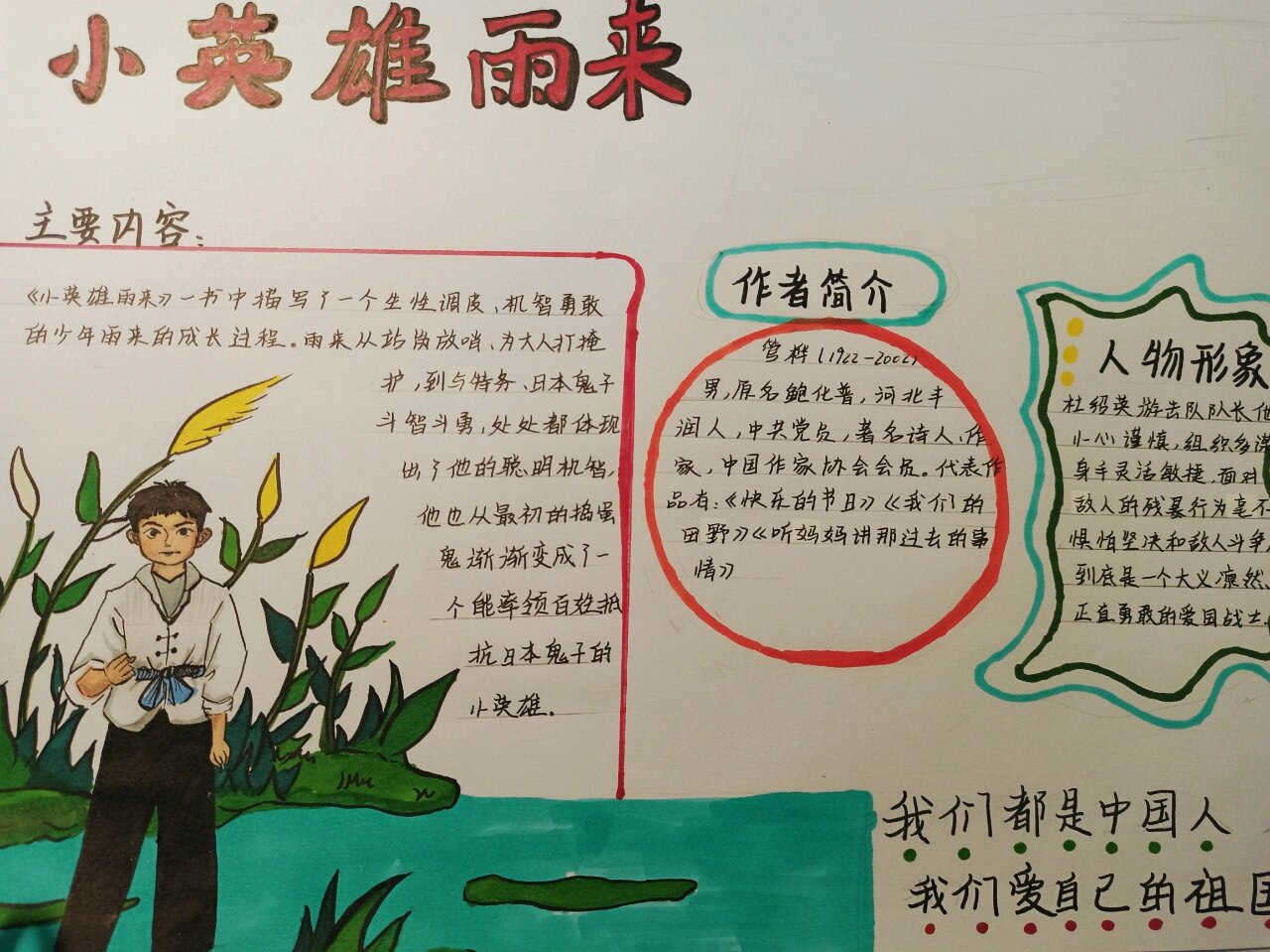 小英雄雨来手抄报,人物和文字这位是原创哦