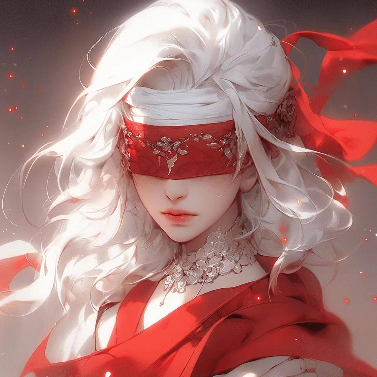 蒙眼女子|红色国风氛围感|古风头像 我蒙上自己的双眼,只为记住你惊世