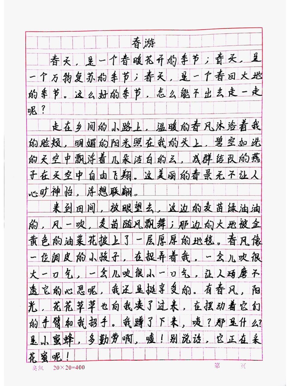 《春游》,小学生满分99作文 走在乡间的小路上,温暖的春风沐浴着我