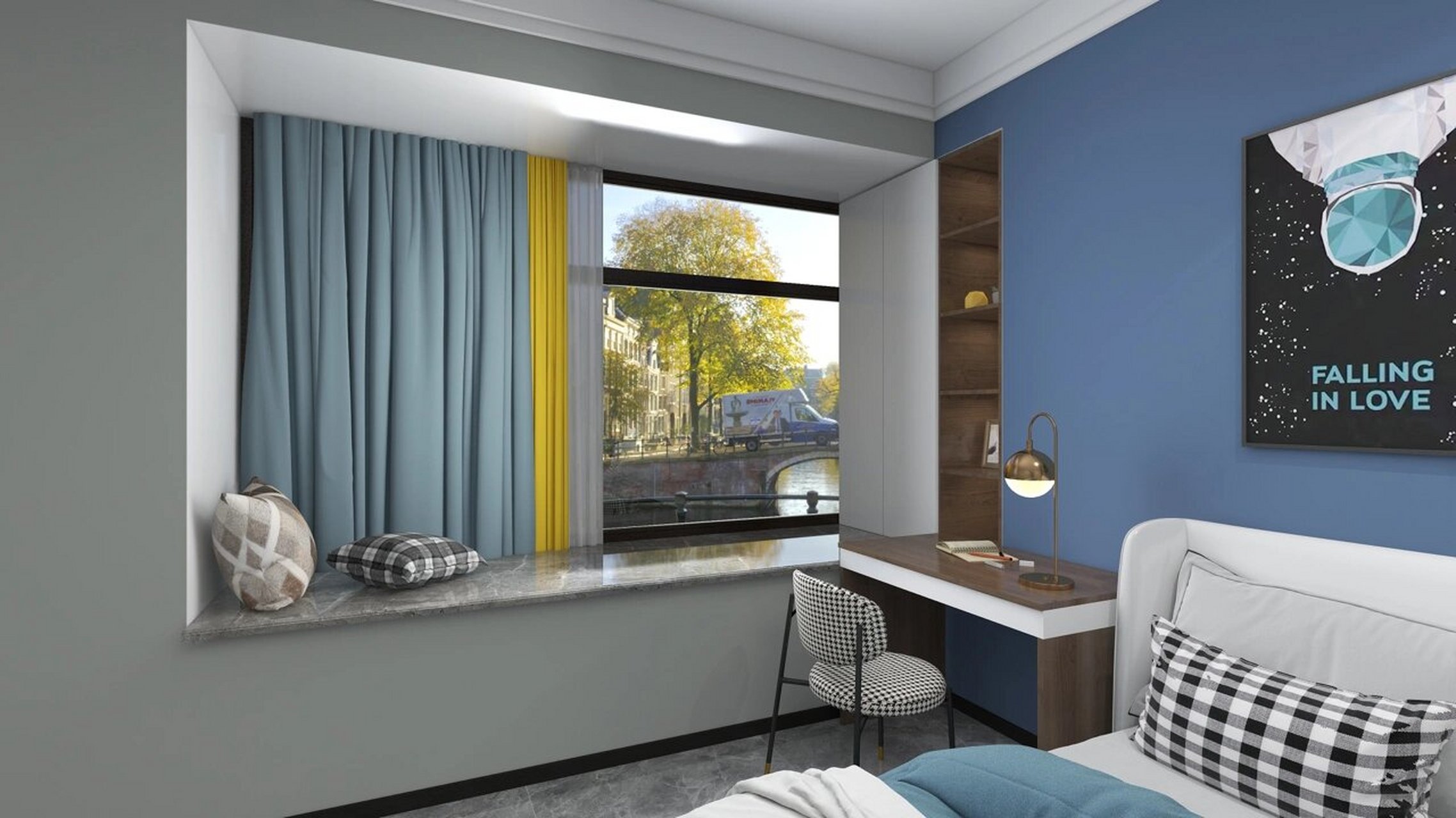 16615延伸悬空书桌 抬高悬空书桌延伸到l型飘窗里面 当书桌和梳