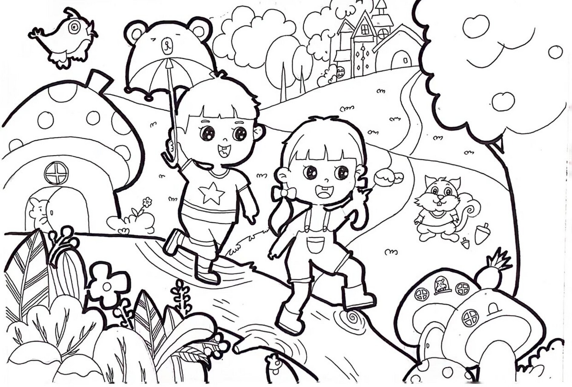 野餐/探索大自然/春游主题儿童画