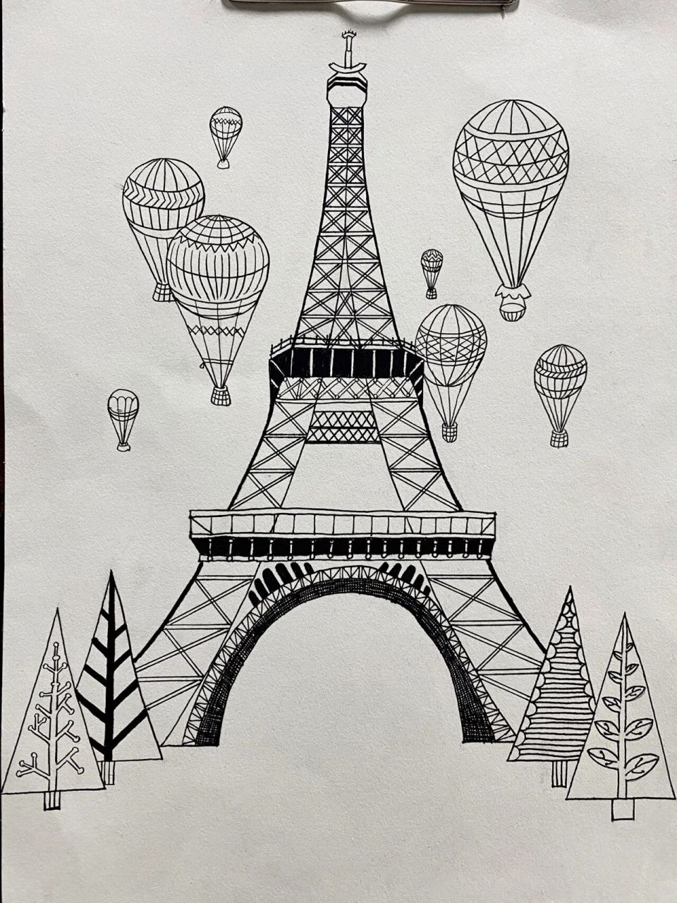巴黎铁塔简笔画梦幻图片