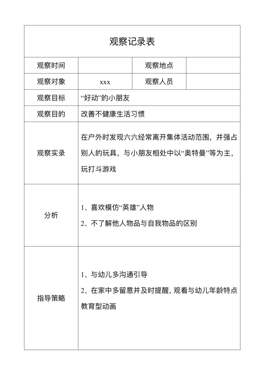 小班的观察记录表(小班的观察记录表怎么写)