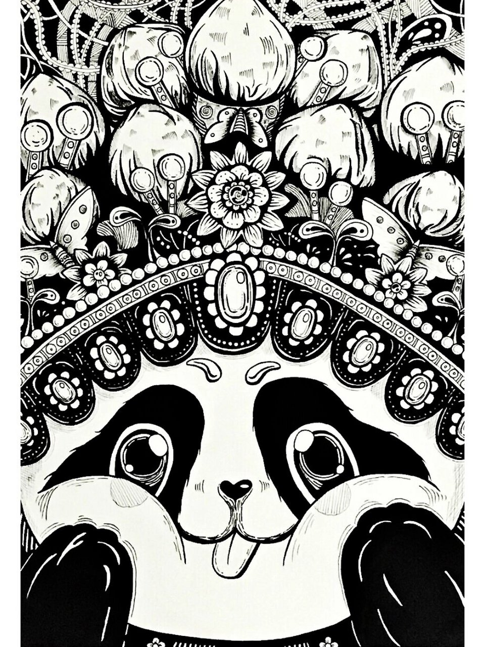 黑白装饰画|国潮熊猫 原图: 画笔:樱花针管笔,得力秀丽笔 画纸:8k