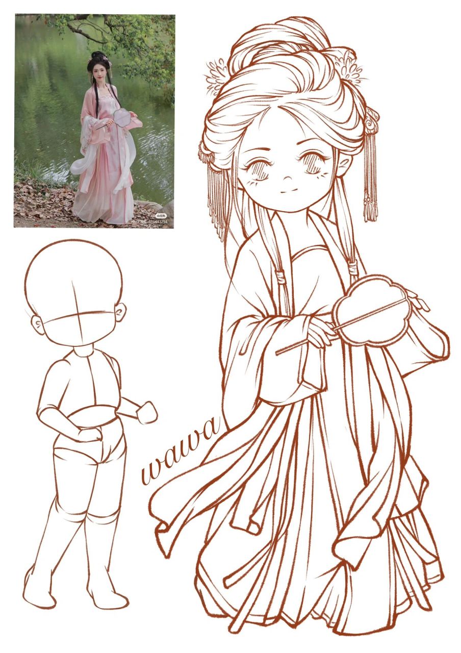 q版古风线描练习21       图源