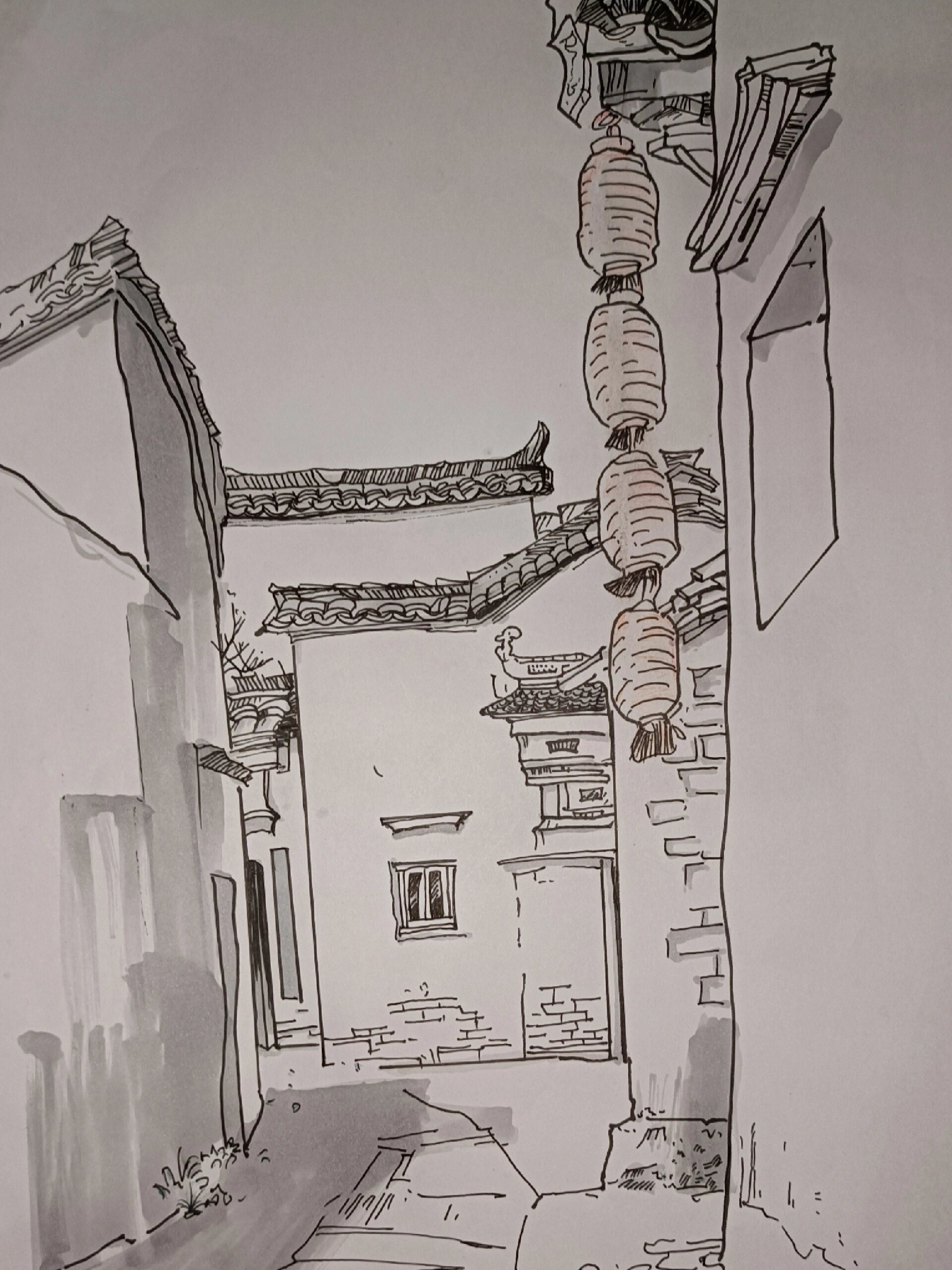 安徽黄山速写丨徽派建筑丨速写临摹第二弹