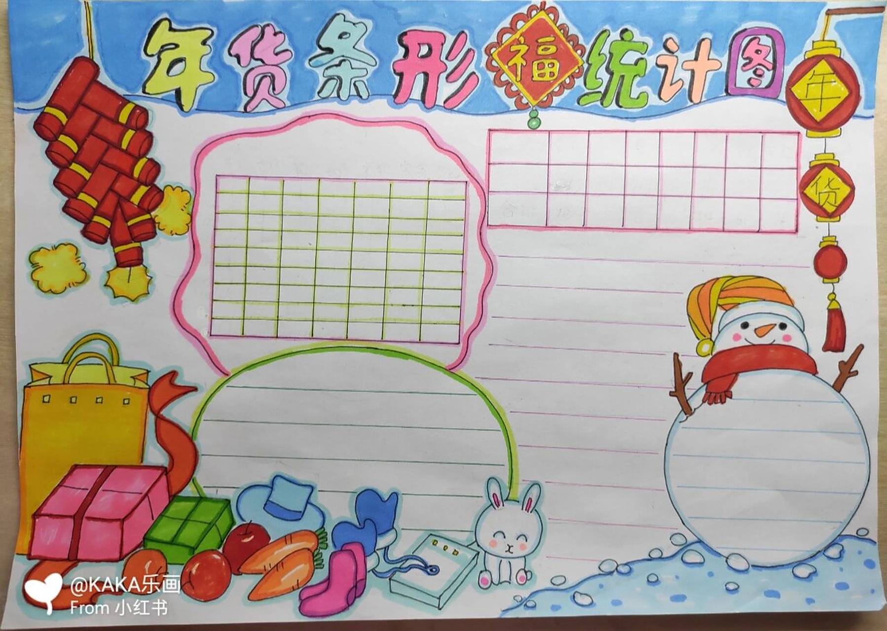 年货条形统计图手抄报39/200/2版附详图线稿 零基础画画打卡,粉丝催的