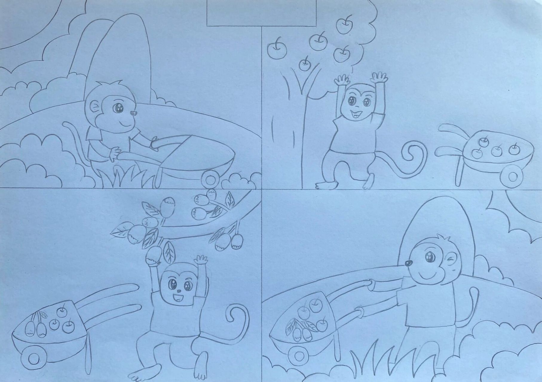 原图定制线描主题画《小猴子再下山》 关注定制手抄报,剪贴报,绘画