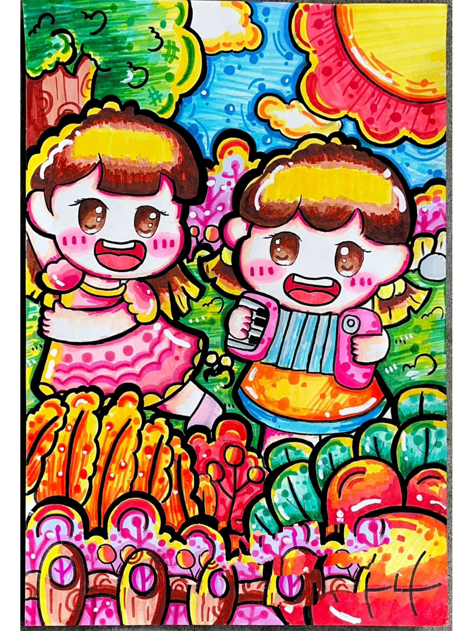 幼师儿童马克笔主题画《快乐的假期》  职高,对口高考幼师专业,第八次