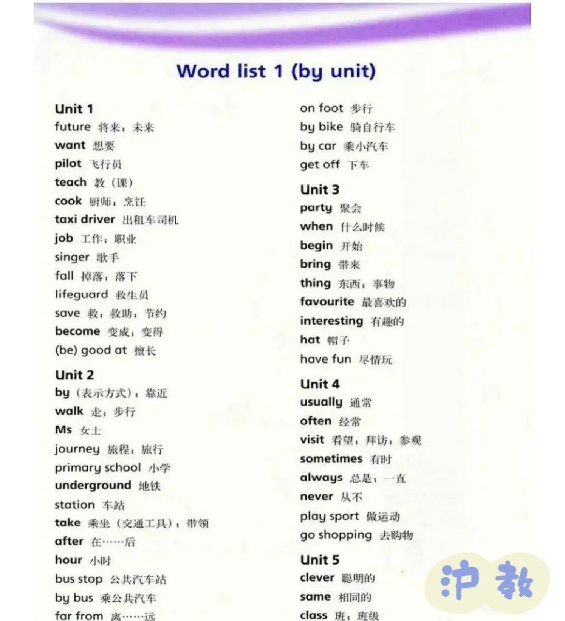沪教版英语五年级上册单词表   需要的保存图片