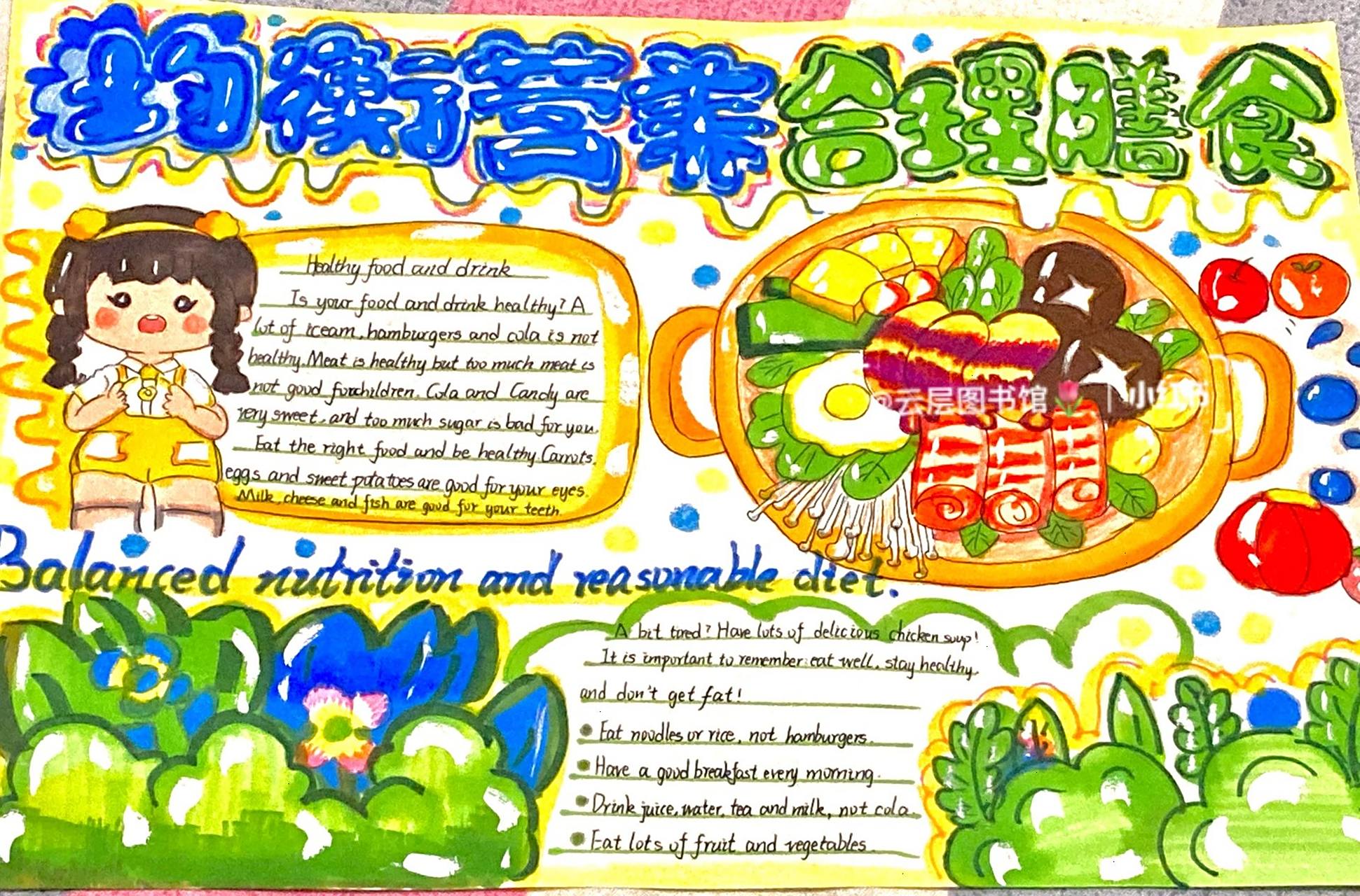 均衡营养合理膳食手抄报   均衡营养合理膳食英语小报