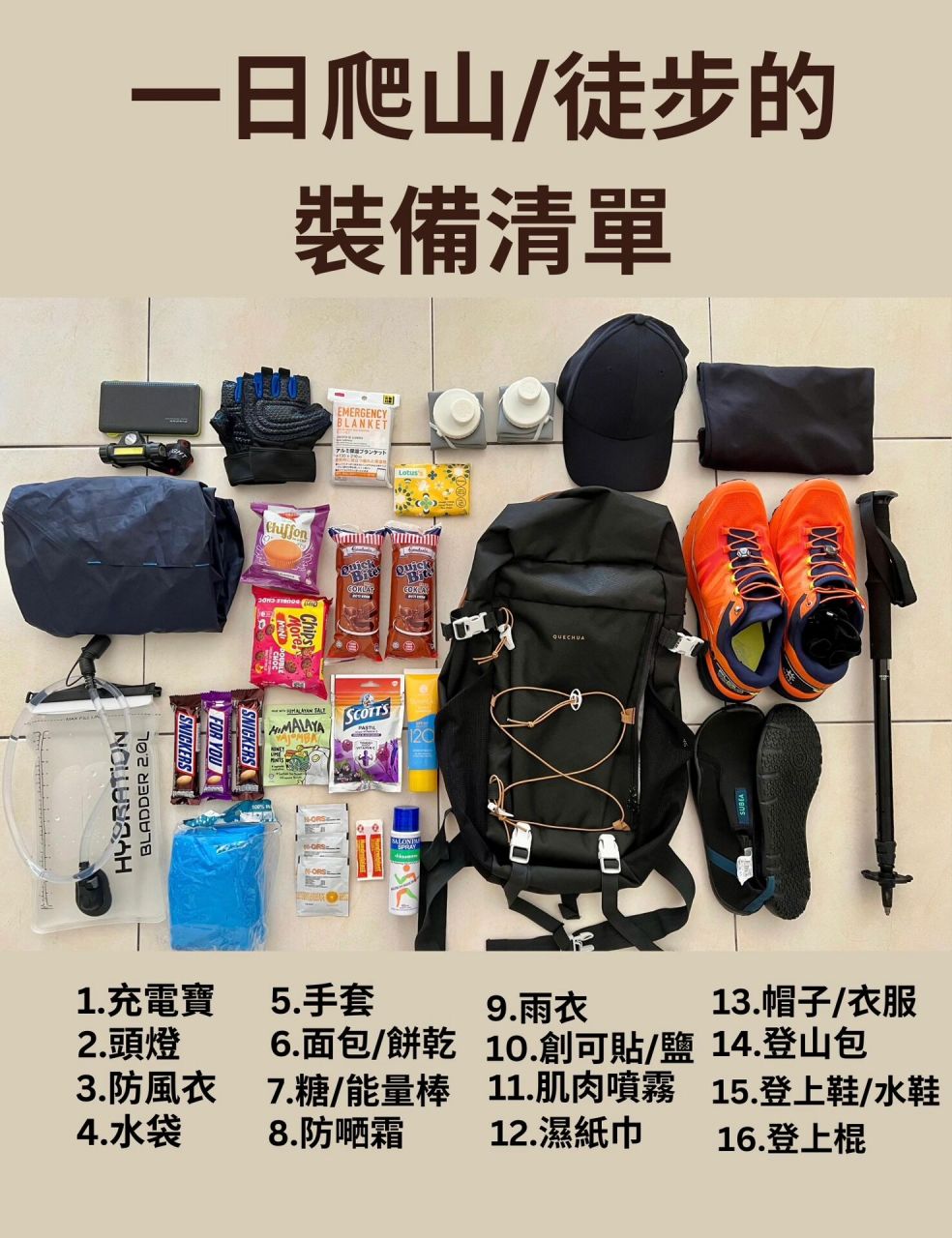 一日爬山/徒步的装备清单 (新手入门必备) 你的登山包里都有什么63