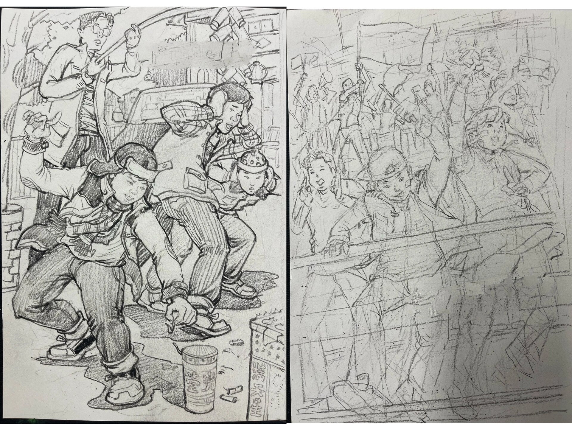 分享两张速写二创小稿《放烟花》《看台》