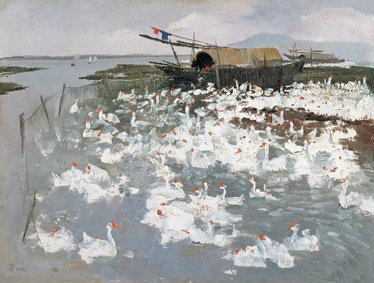 画家吴冠中作品《太湖鹅群