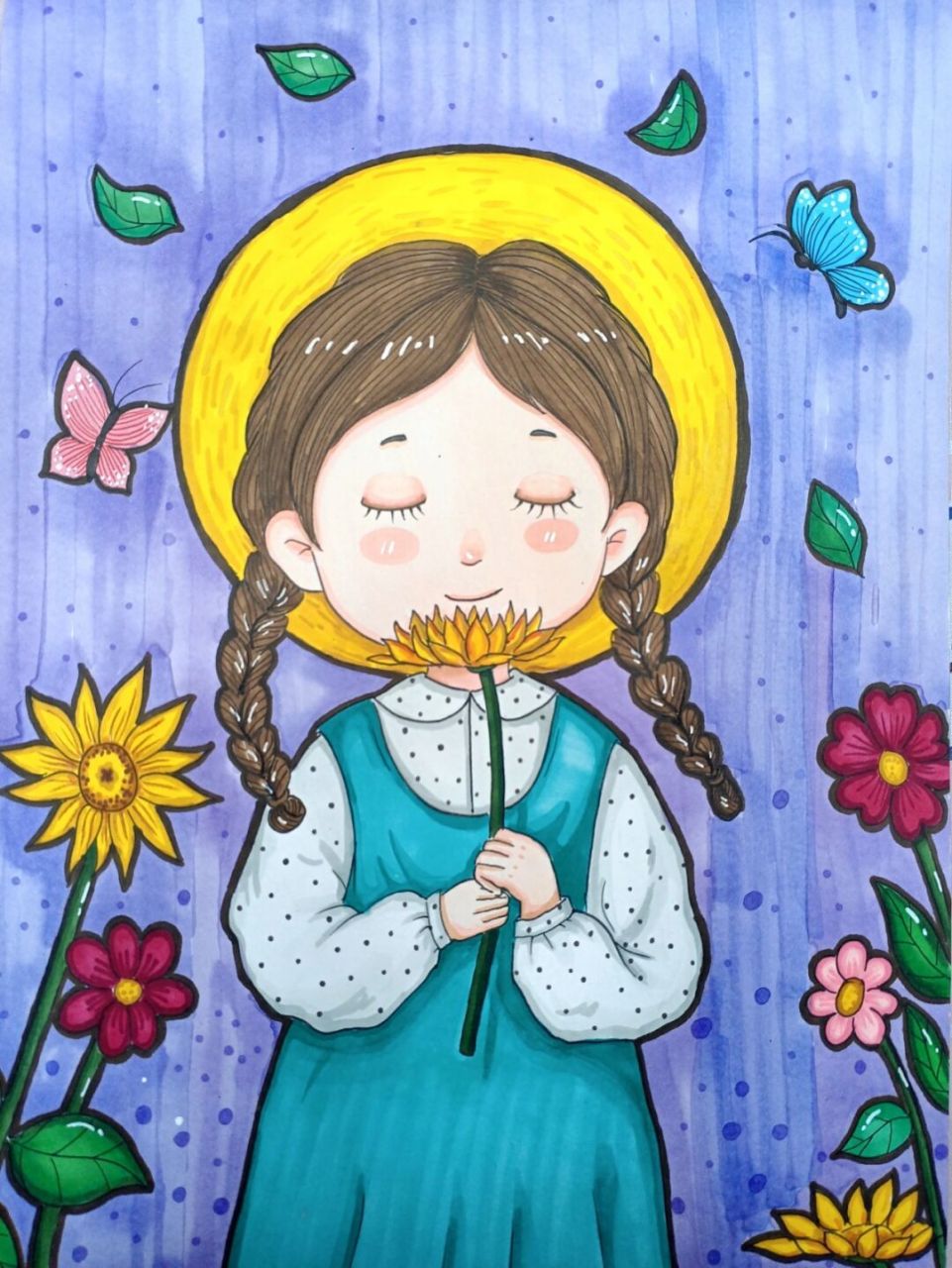 治愈系女孩(一) #夏日泡泡滤镜##马克笔手绘# #简笔画# #画画# #创意