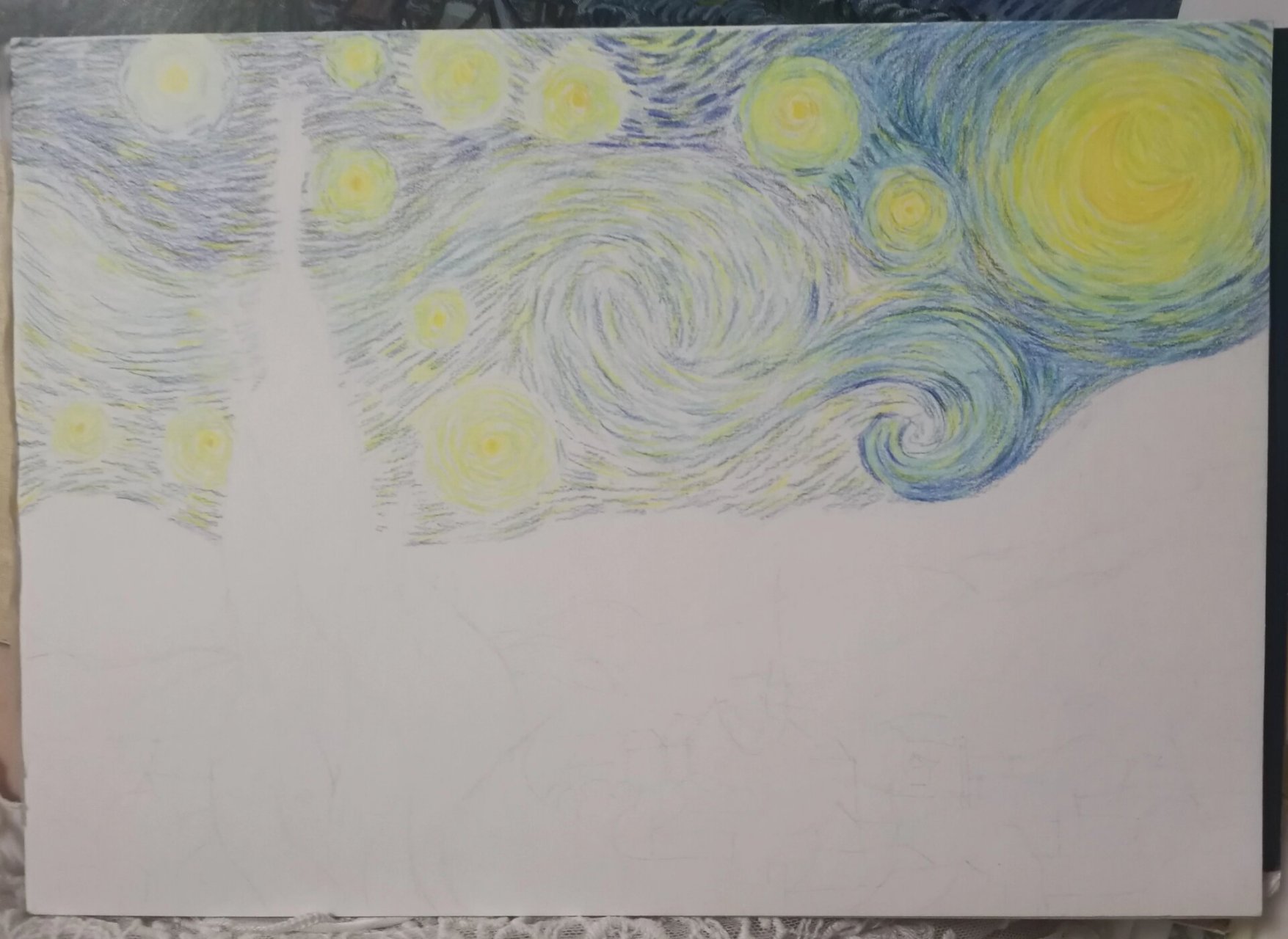 16*《星月夜》彩铅绘画 《星月夜》(the starry night)是荷兰后印象派