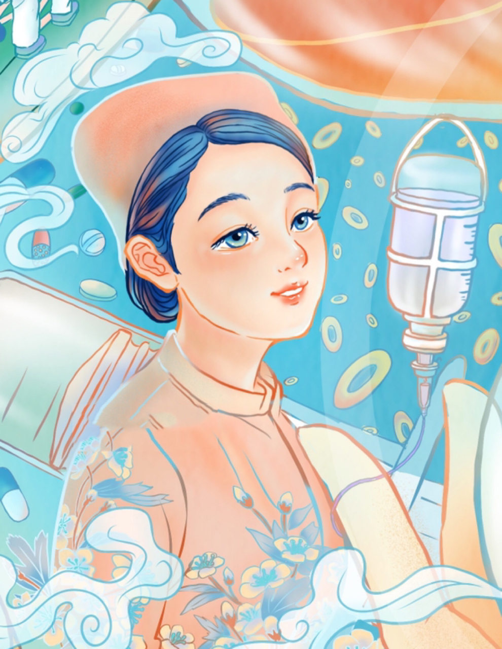 守护你的生命时间 | 原创 | 国风医疗插画 医护人员一直在跟时间赛跑