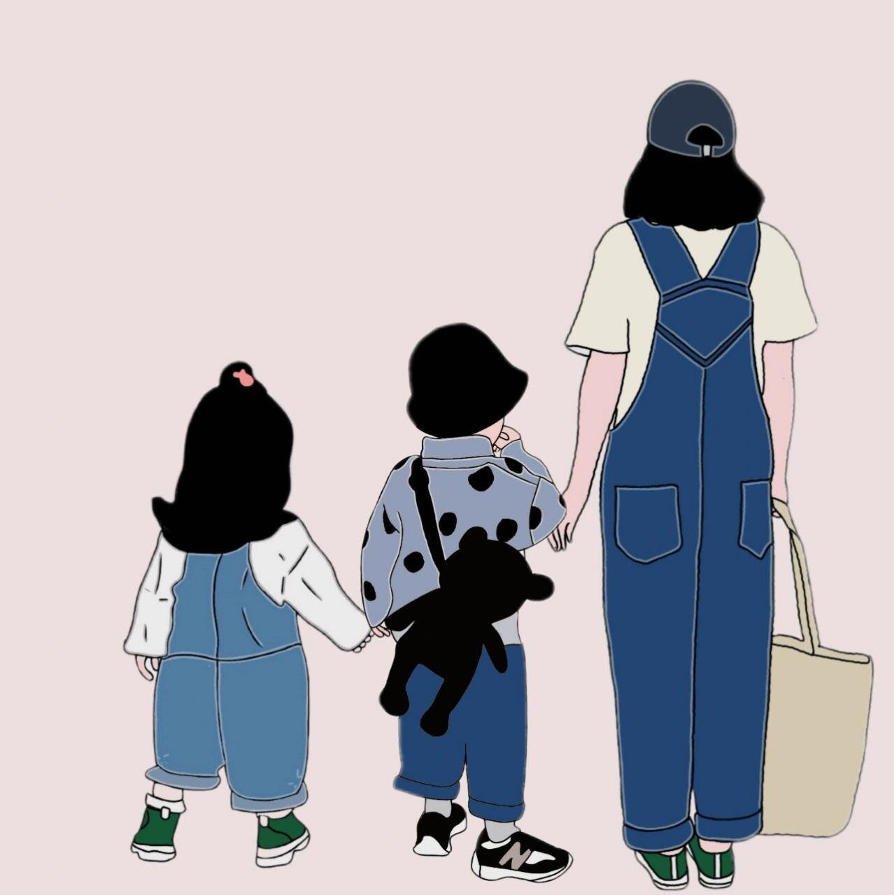 原创手绘亲子头像三人母女母子兄妹无水印 取图留赞,谢谢,众生皆苦,因