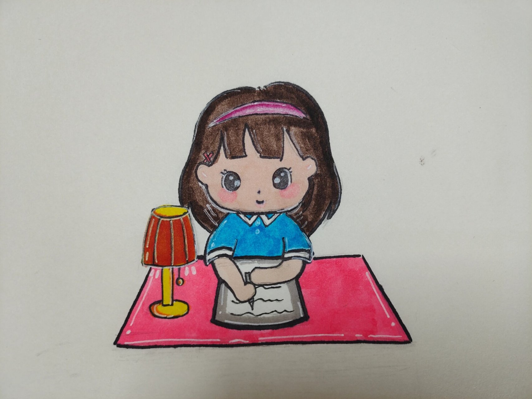 写作业的小女孩绘画