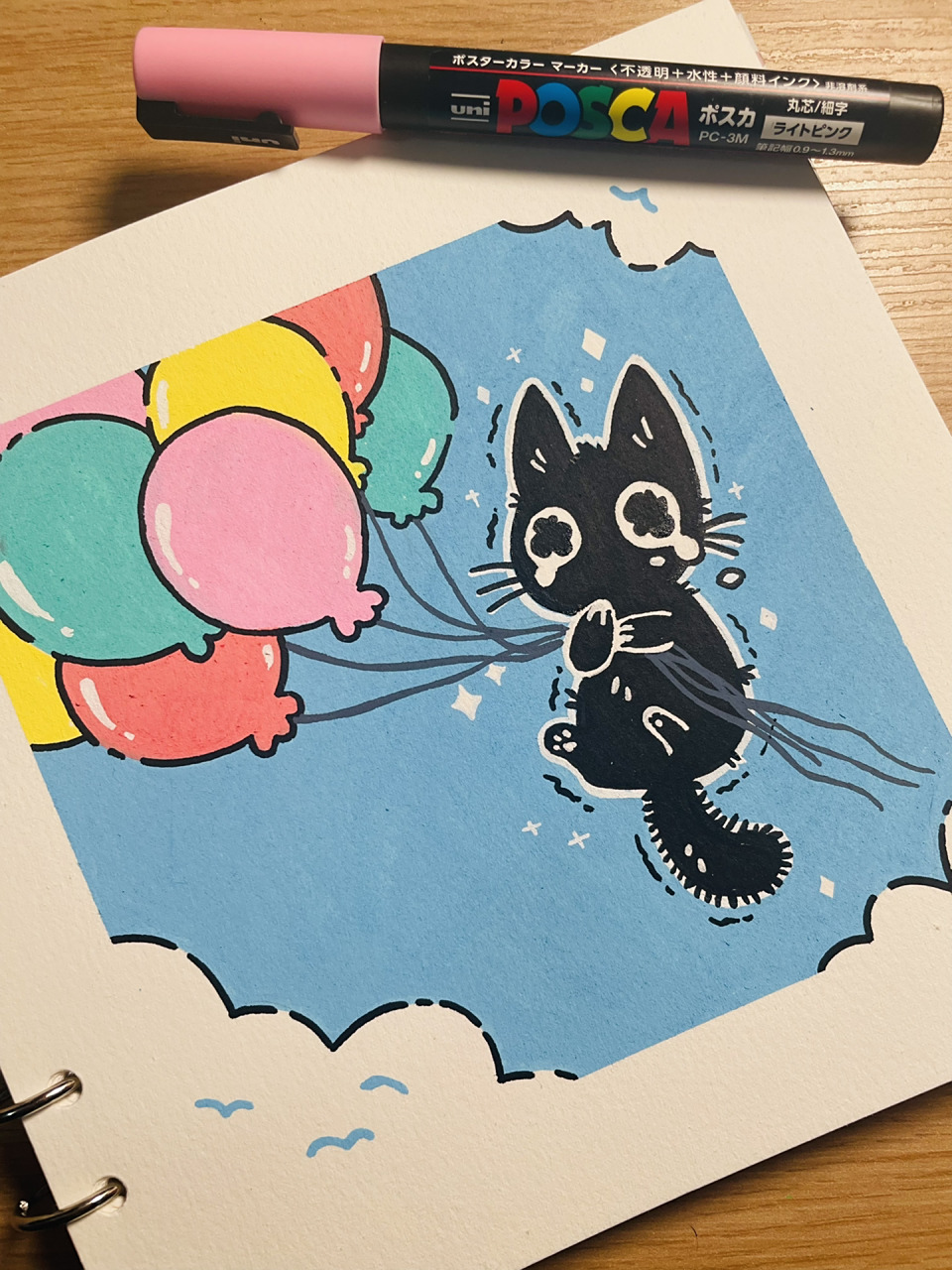 每日一画|气球小猫,丙烯马克笔(含步骤) 眼泪汪汪的小猫真惹人怜呀