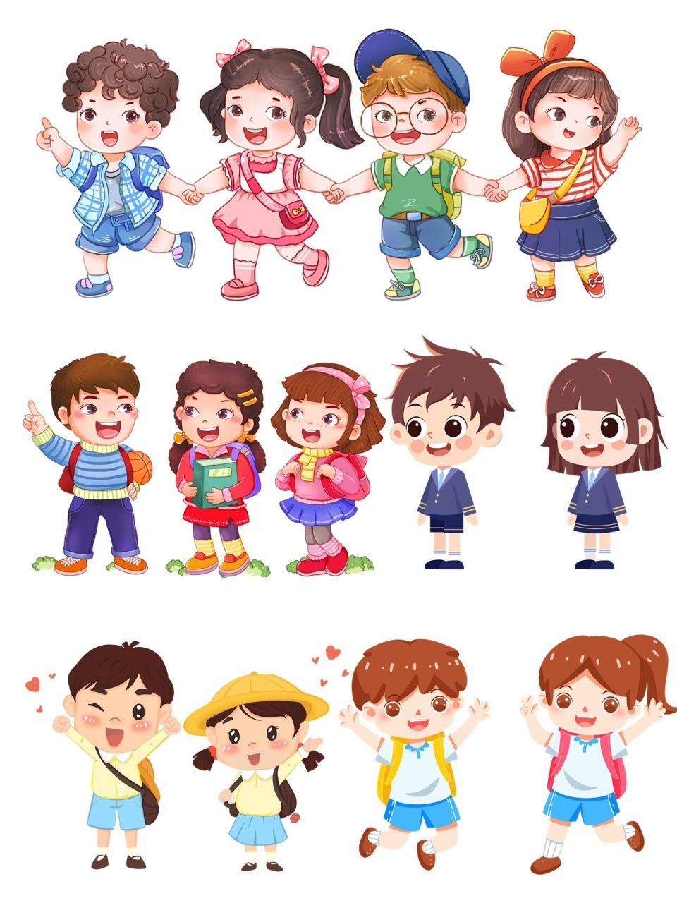 97卡通可爱人物免扣|小学生插画png素材分享 96 必备元素!