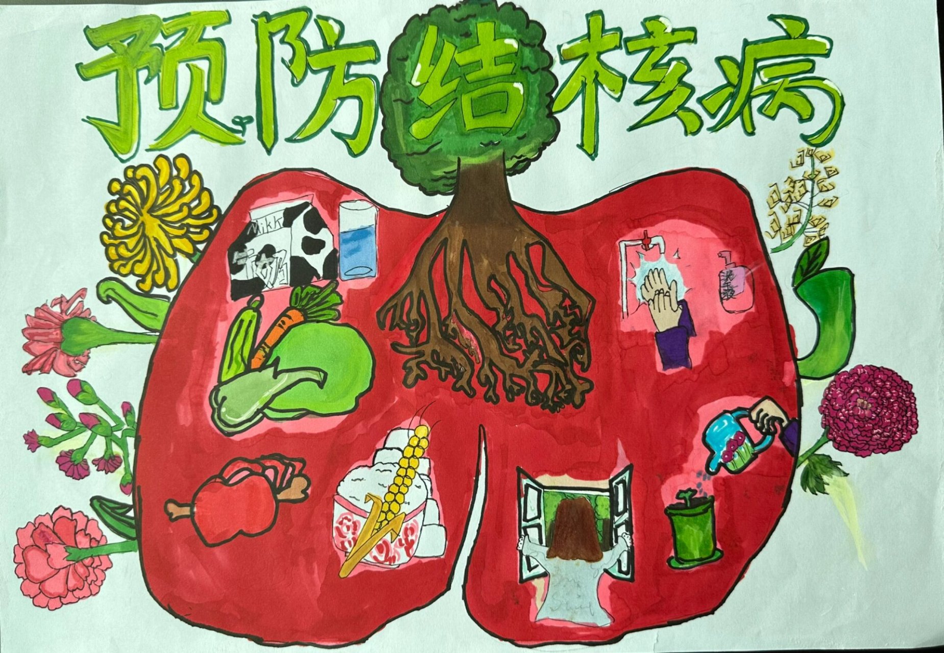 防治肺结核宣传画 从月初忙到月尾,17个人参加 .