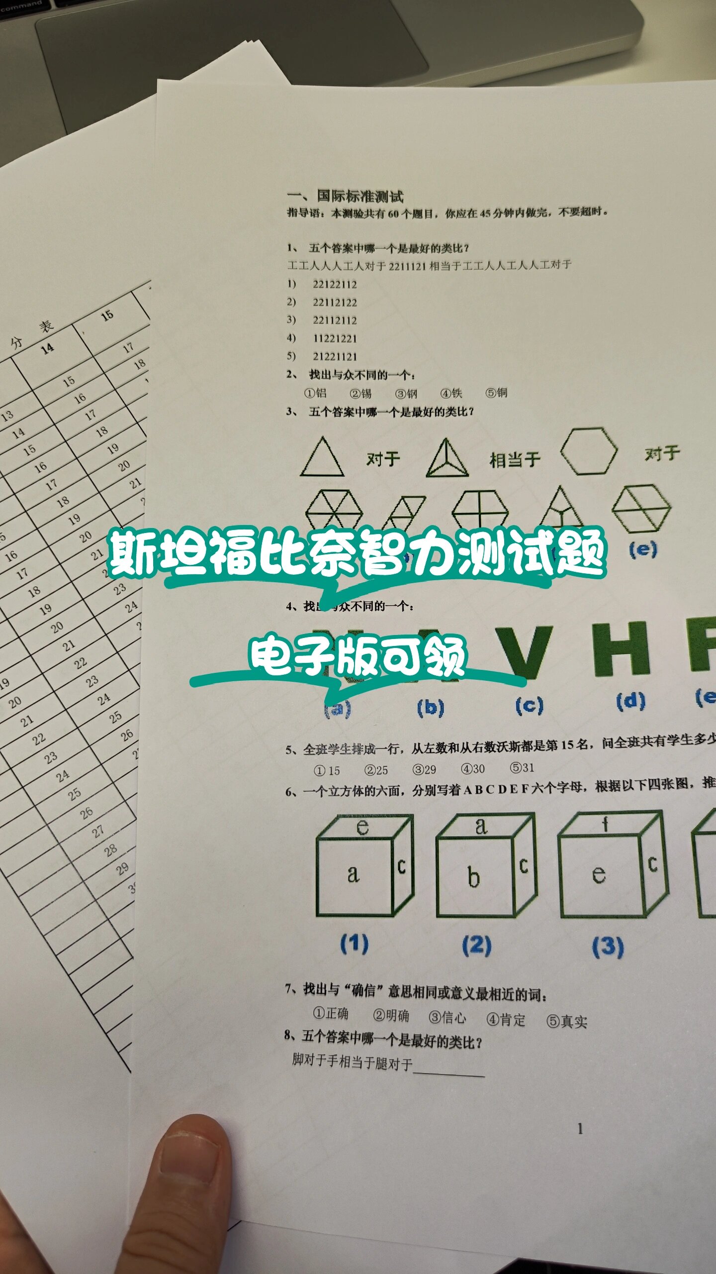 准75斯坦福比奈智力测量表,所有人适用7815 斯坦福比奈测量表是