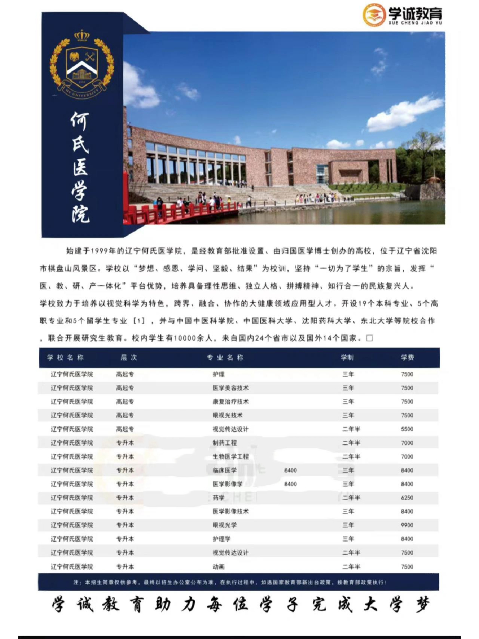 辽宁何氏医学院 始建于1999年的辽宁何氏医学院,是经教育部批准设置