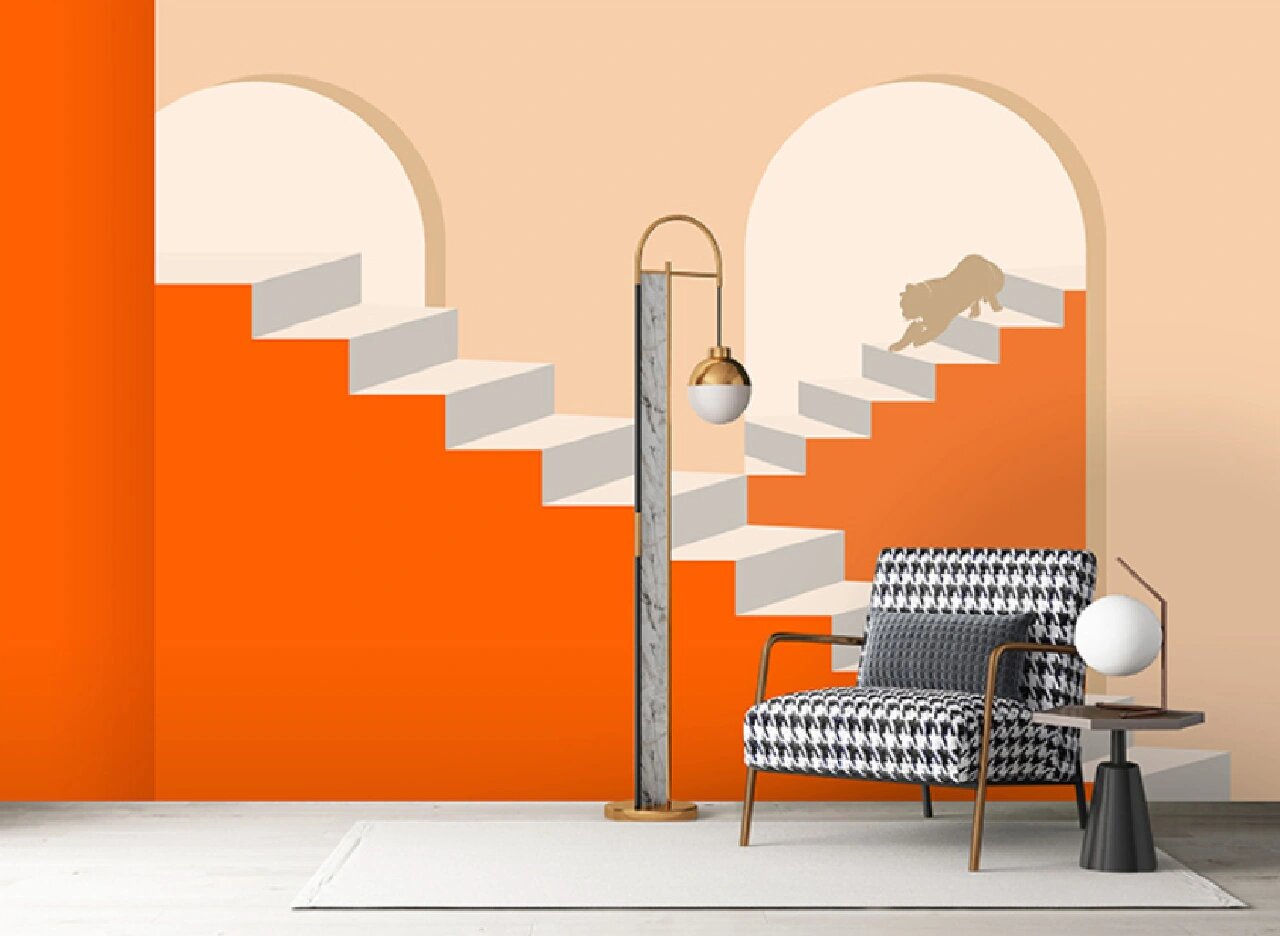 明艳而又高贵的爱马仕橙背景壁画/高级感满满