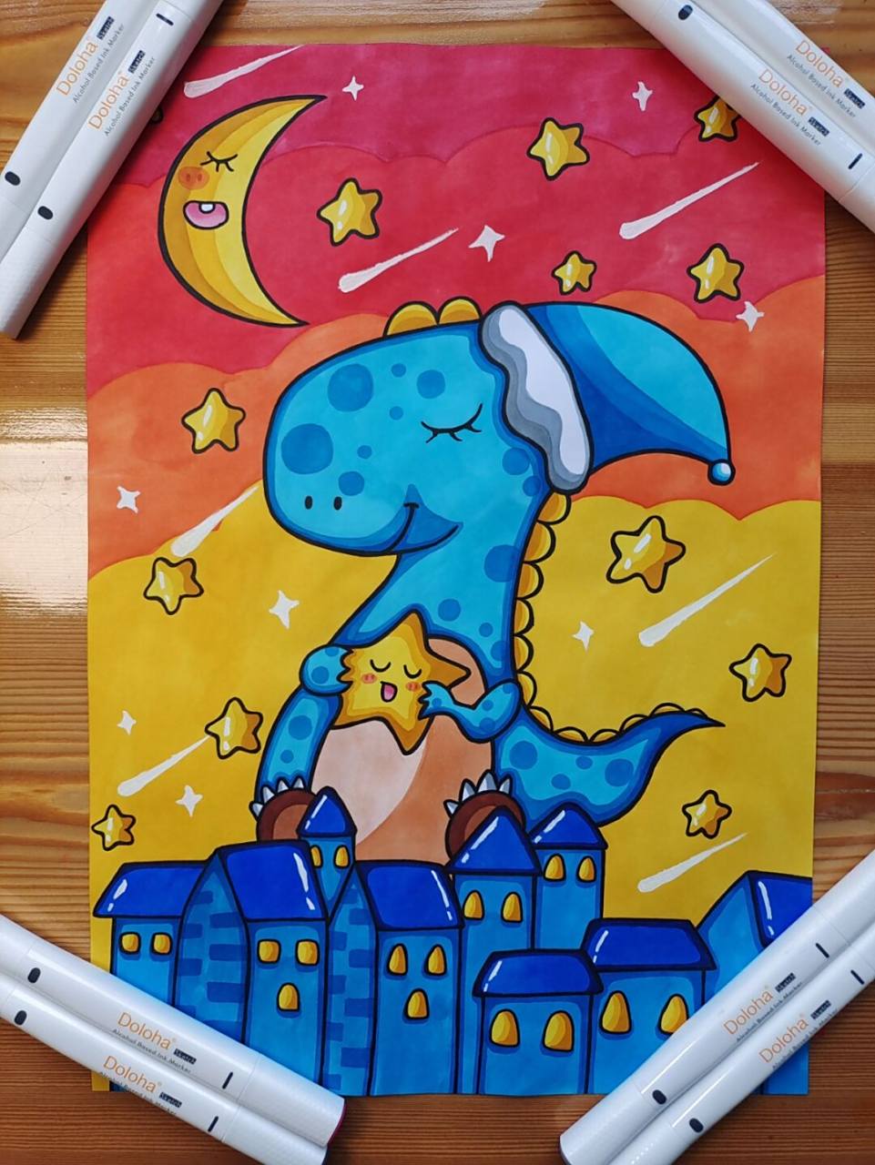 马克笔恐龙儿童手绘(附原图) 马克笔手绘儿童画恐龙,最后一张原图