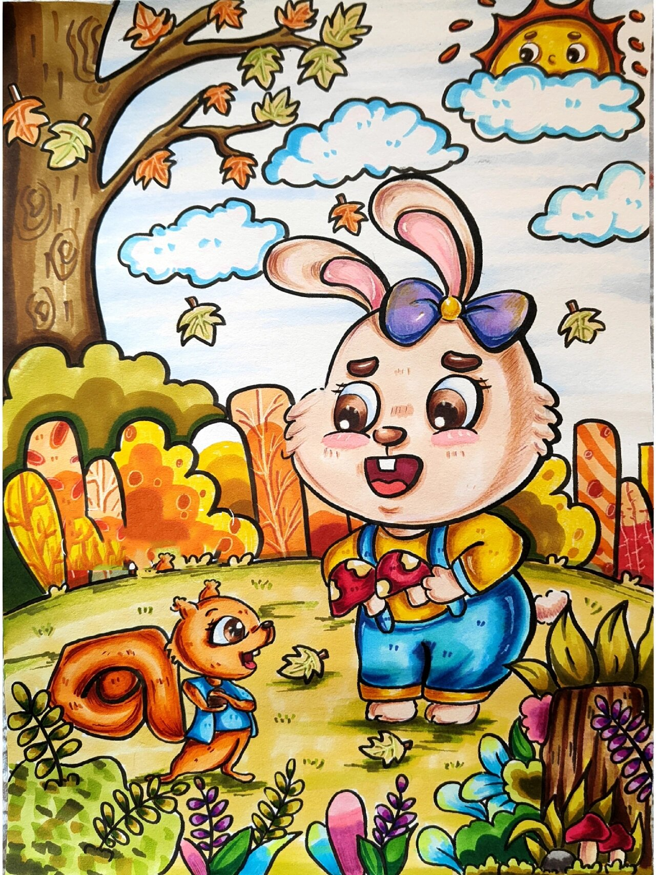 马克笔儿童绘画/《小兔子采蘑菇》