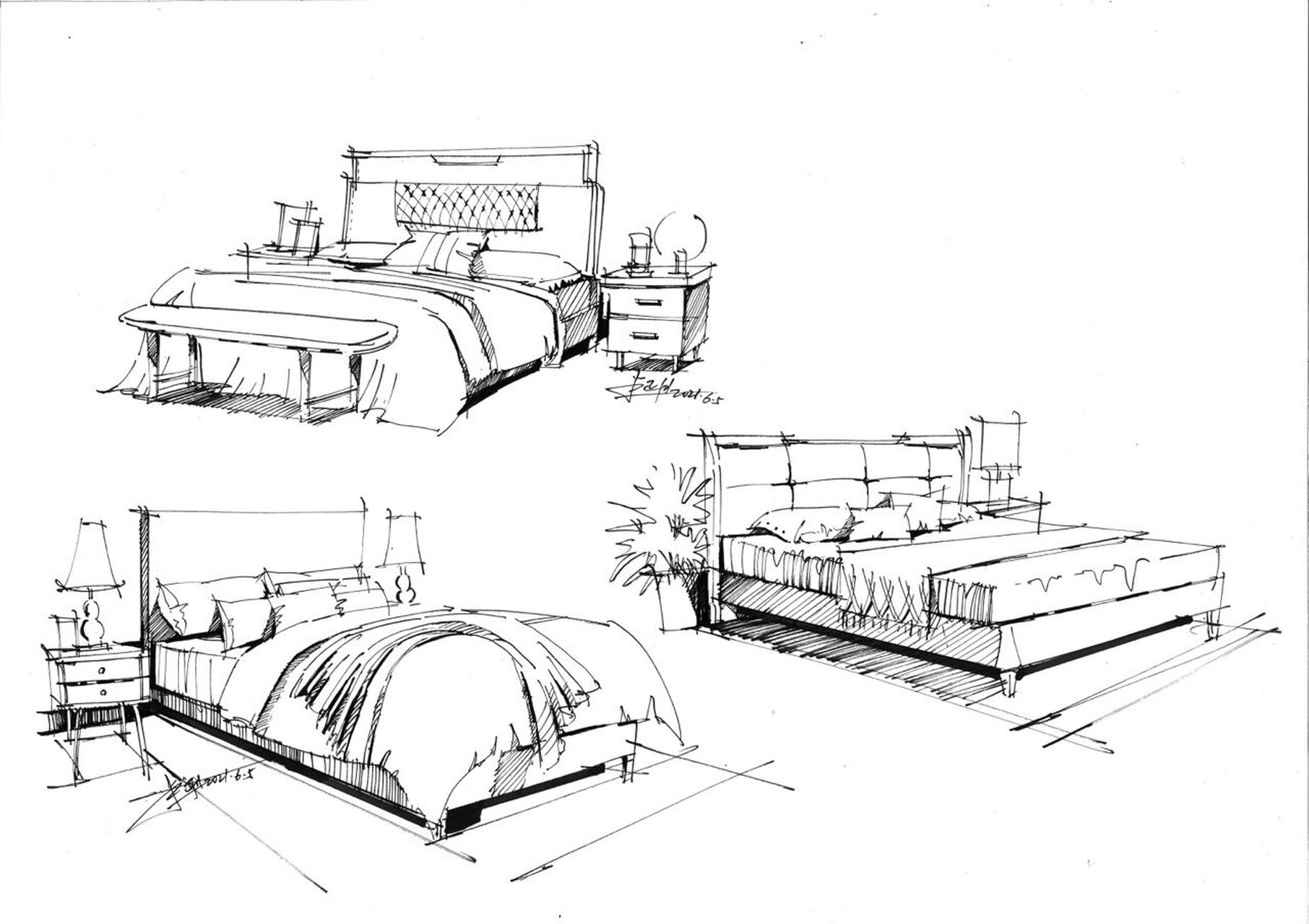 室内单体-床 手绘分享