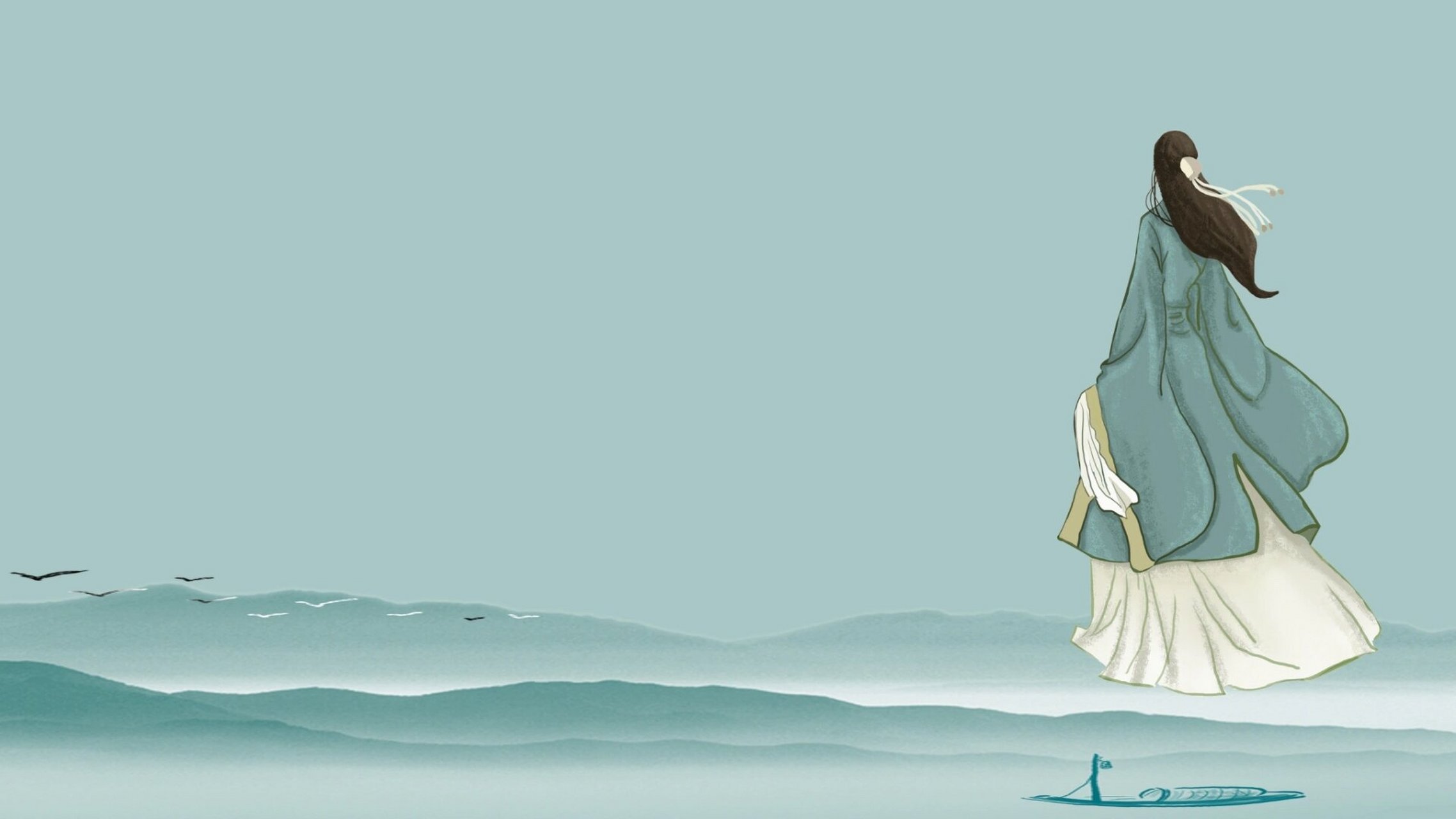 【天青色古风】ppt背景图 天青色等烟雨,而我在等你,炊烟袅袅升起,隔