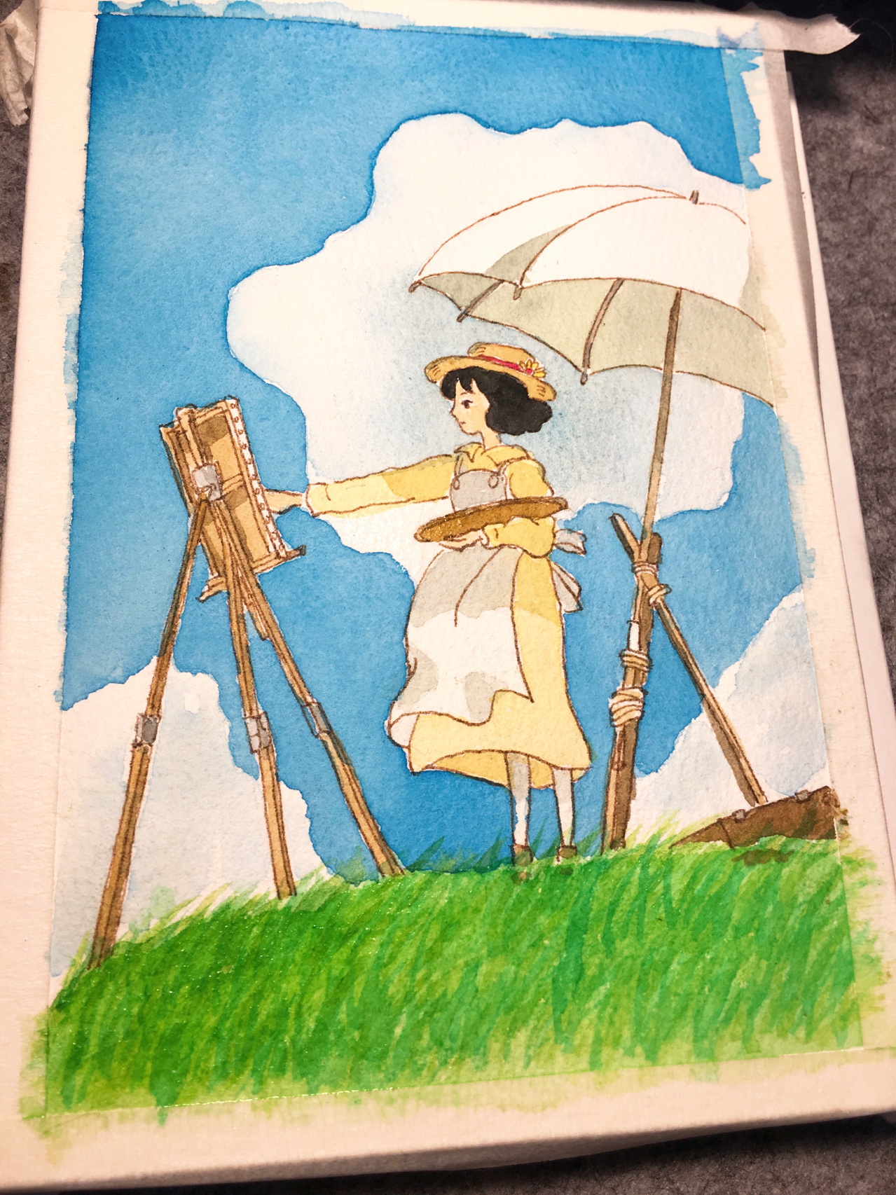 画100幅宫崎骏水彩第45幅91起风了95 实在是尽力了 风景画比大头