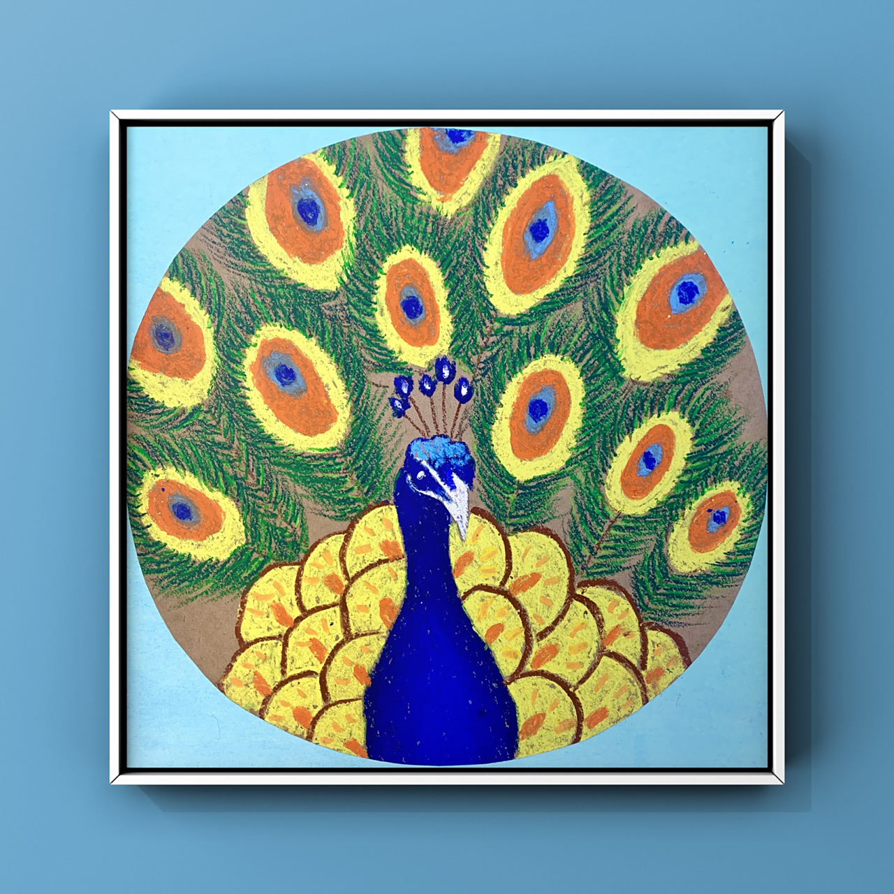 创意儿童画|创意美术——《孔雀开屏》080808 材料:重彩油画棒