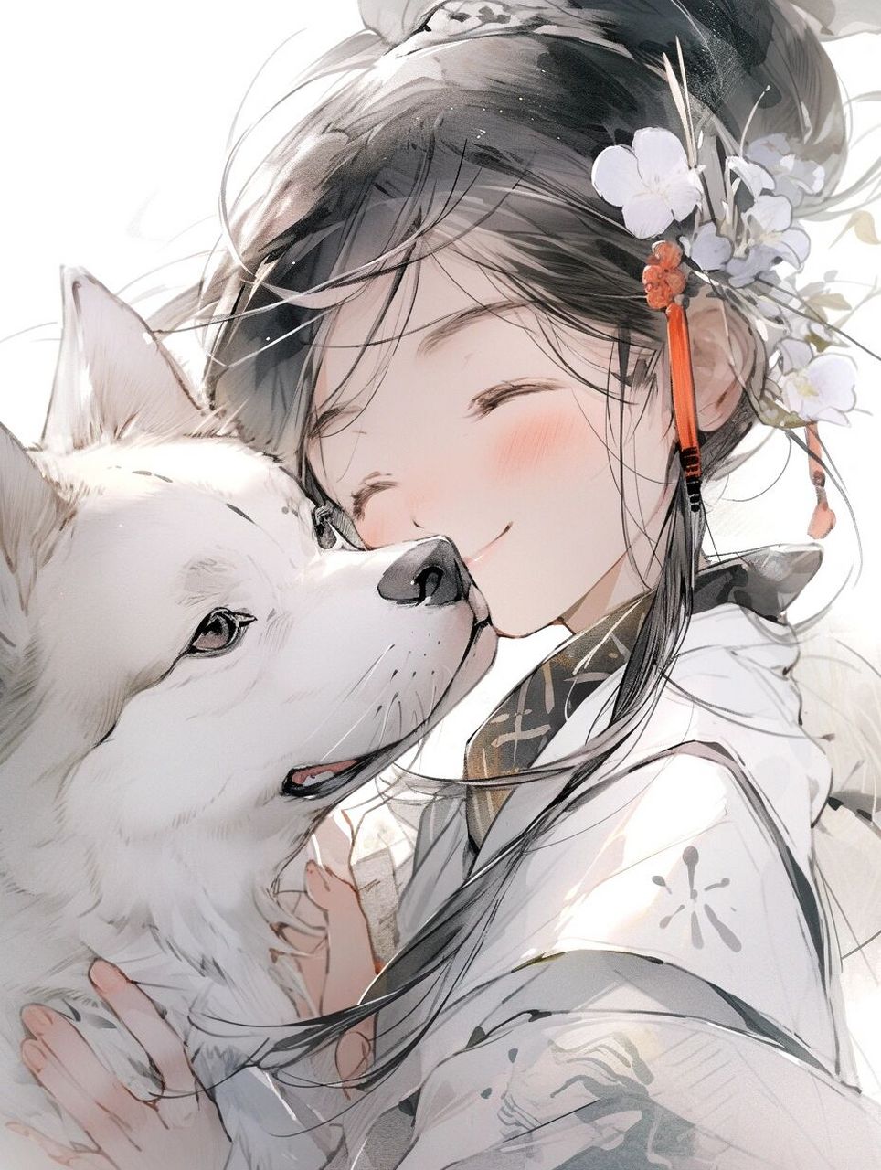 古风女生和狗狗头像壁纸 狗子也有了