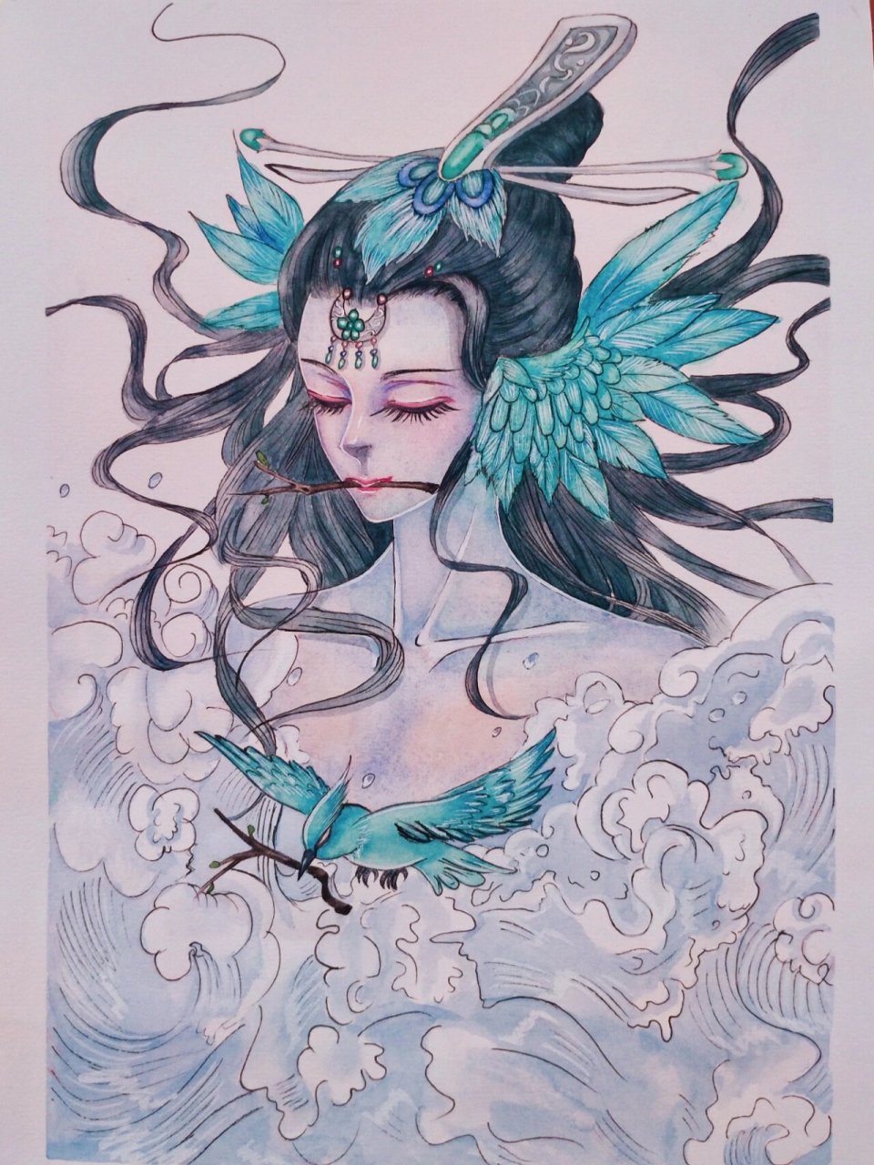 《山海经》精卫 线稿临摹自《山海经.梦神引》(哒哒猫著)