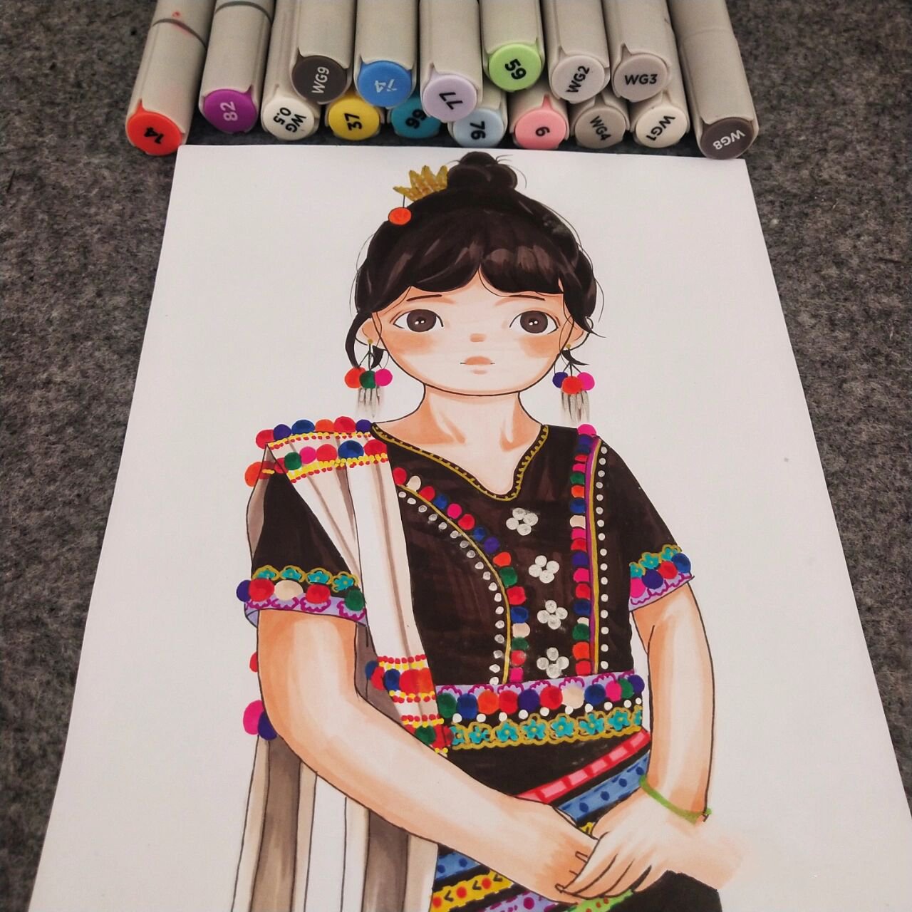 马克笔手绘:少数民族系列德昂族